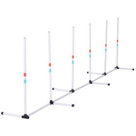 Adjustable Dog Agility Training Obstacle Set with Weaves Poles and Storage Bag for Pet Dogs Outdoor Games Exercise White